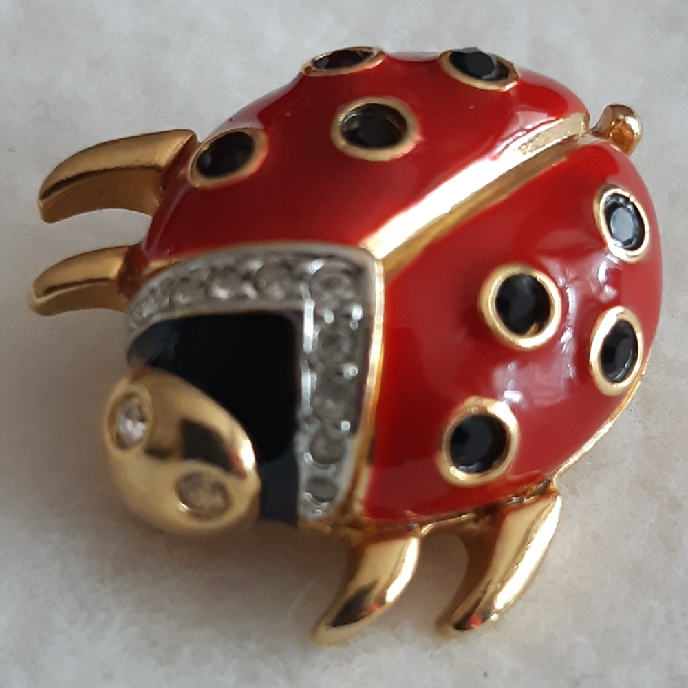 Signed KLJ Ladybug Brooch